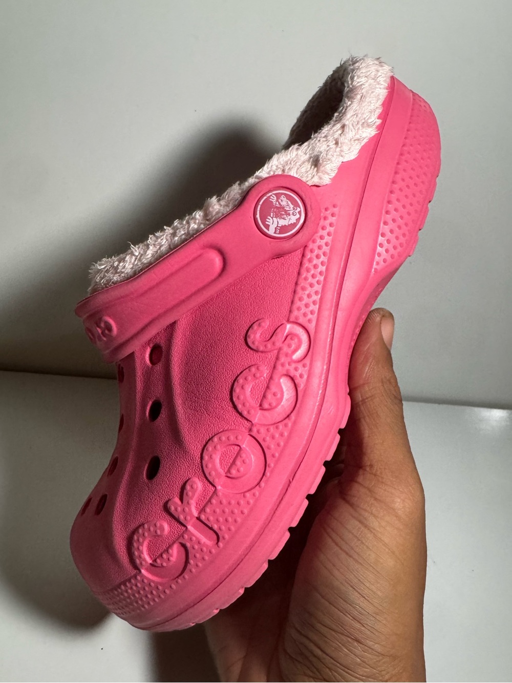 CROCS Kids’ Pink Fleece-Lined Classic Clog Girl’s Size 3